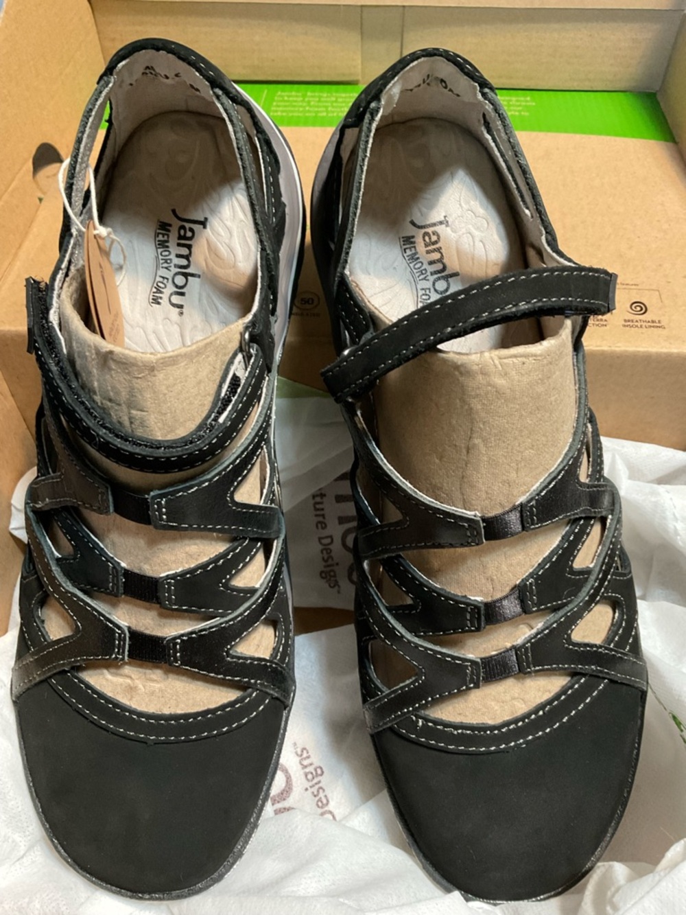 Jambu Black and Tan Women's Strappy Comfort Sandals